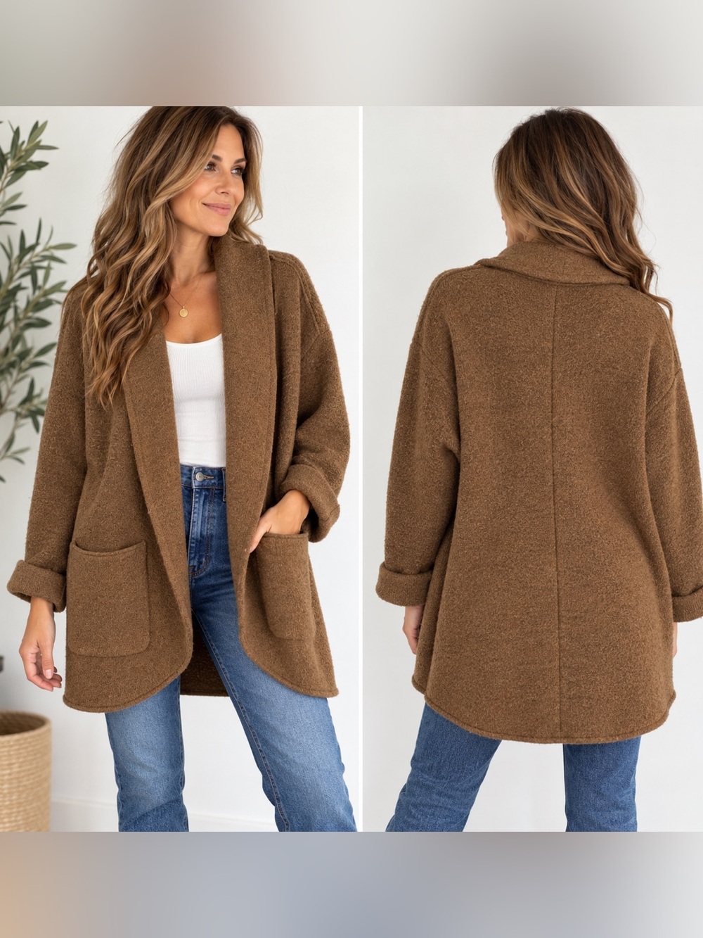 Gentle Fawn Brown Open-Front Cardigan — Size M